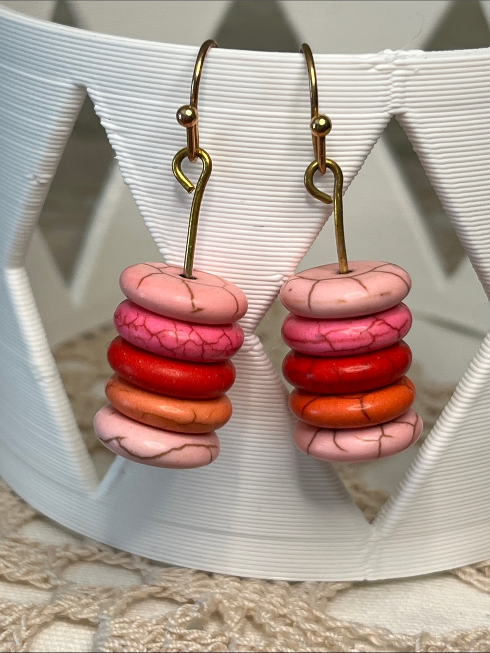 Disc Dangle Earrings Boho Southwestern Statement Faux Coral Howlite